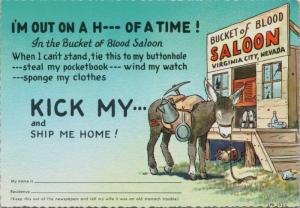 Bucket Of Blood Saloon Virginia City Nevada NV Mule Ad Promo Advert Postcard D34