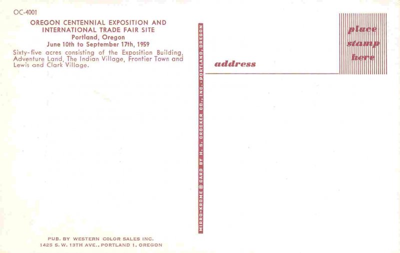 Oregon Centennial Exposition International Trade Fair Portland 1959 postcard