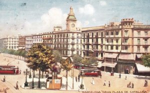 Vintage Postcard 1908 Barcelona Gran Plaza Cataluna Spain Oilette Raphael Tuck