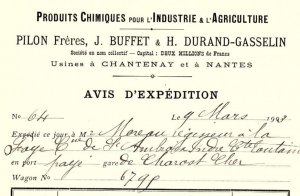 1903 PILON FRERES J BUFFET H DURAND-GASSELIN AGRICULTURE  INVOICE BILLHEAD Z3425