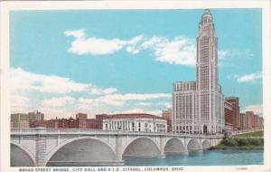 Ohio Columbus Broad Street Bridge City Hall and American Insurance Union Cita...