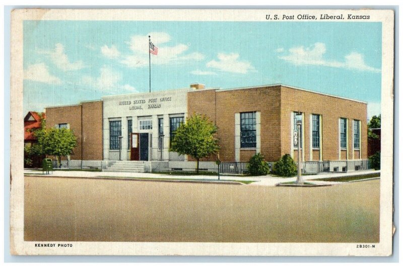 1947 U.S. Post Office Exterior Building Liberal Kansas Vintage Antique Postcard