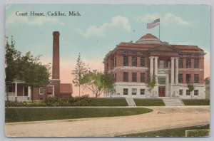 Cadillac Michigan~Courthouse~Smoke Stack~Vintage Postcard