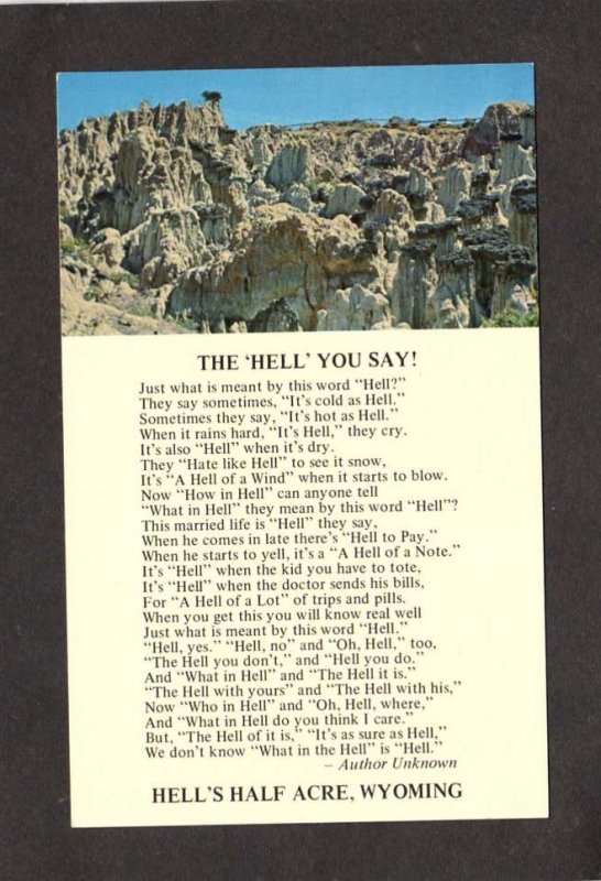 WY The Hell You Say Poem Hell's Half Acre Wyoming Postcard