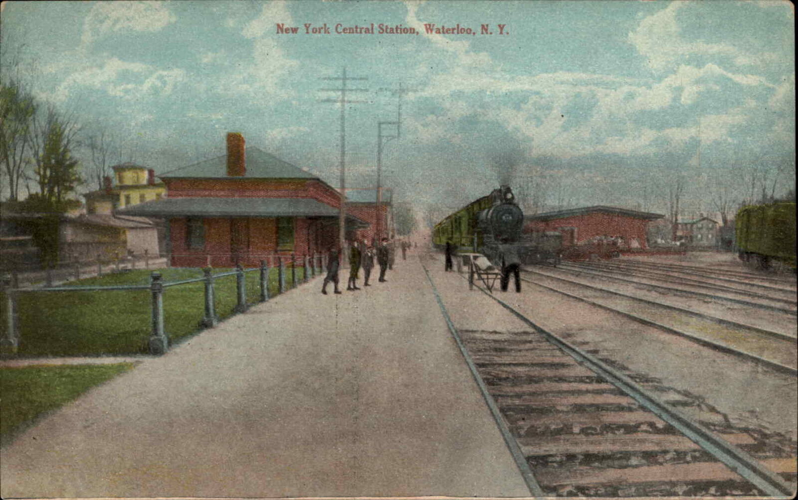 Waterloo NY RR Train at New York Central Station Depot c1910 Postcard