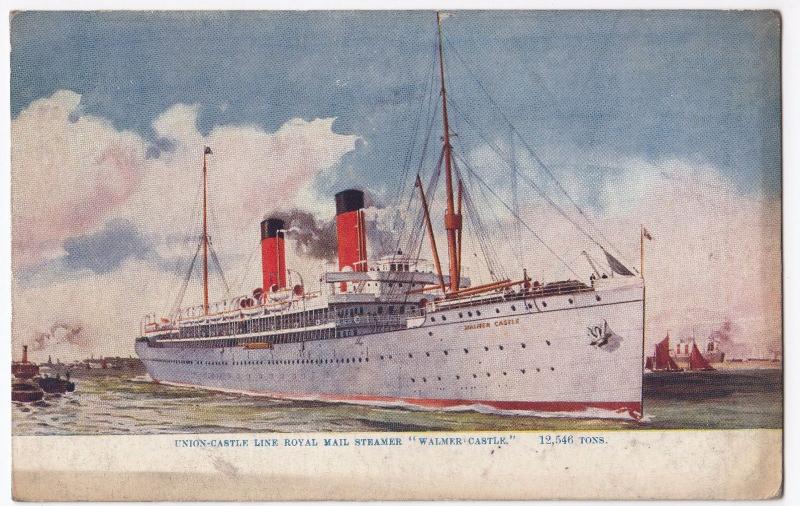 Union Castle Mail Steamer Walmer Castle RP PPC, 1914 London PMK From Passenger 