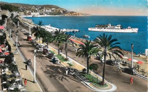 Sailing boats navigation themed postcard France Nice cruise ship 1954