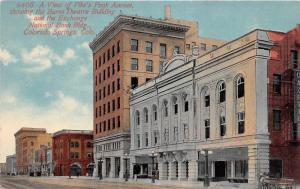 D40/ Colorado Springs Co Postcard 1914 Pikes Peak Ave Bank Burns Theatre