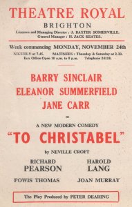 Barry Sinclair To Christable Brighton Theatre Sussex Old Flyer