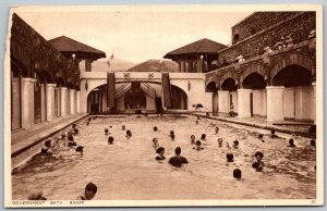 Banff Alberta Canada 1920s Postcard Government Bath Swimming Pool Bathers