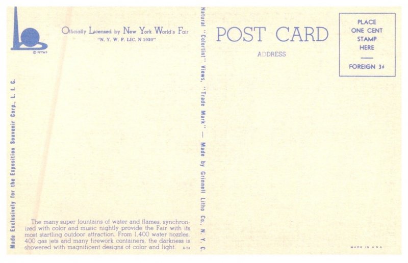 New York  Worlds Fair 1939 ,    Symphony in Light and Wonder on Lagoon of Nat...