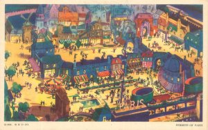 Chicago World's Fair Streets of Paris Aerial #144 Donnelley Deeptone Postcard