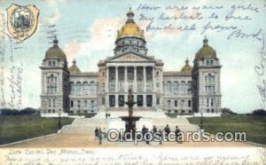 Des Moines, Iowa, IA State Capital USA 1906 corner wear, writing on front, po...