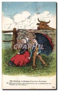 Humor - Illustration - An application Cow marriage - Old Postcard