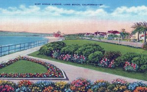 VINTAGE POSTCARD EAST OCEAN AVENUE LONG BEACH CALIFORNIA c. 1945