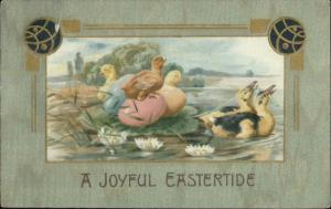 Winsch Easter Chicks or Baby Ducks Colorful Eggs c1910 Postcard