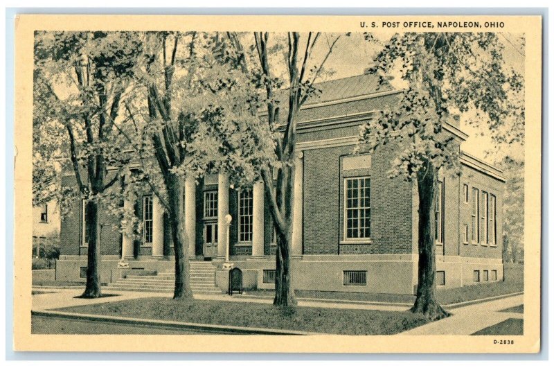 Napoleon Ohio OH Postcard U. S. Post Office Building Exterior c1940's Vintage