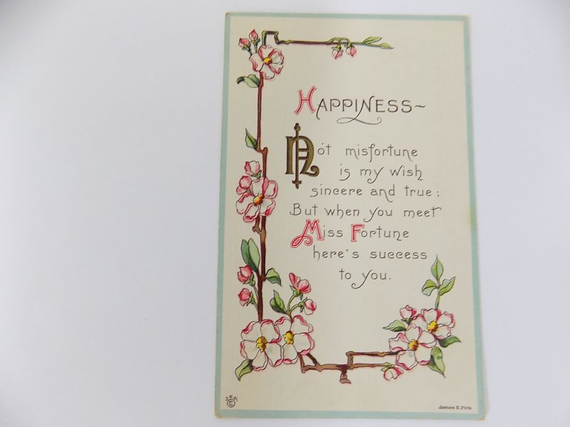 Greeting Postcard Happiness 1916 Embossed James E. Pitts antique