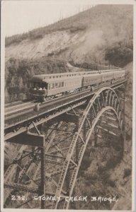 RPPC Postcard Railroad Train Stone Creek Bridge Banff Canada