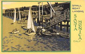 Santa Monica California Small Boat Landing Serigraph Antique Postcard K32393