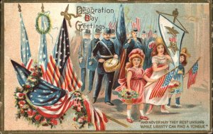 Decoration Day Children and Civil War Soldiers Patriotic Parade c1910 Postcard