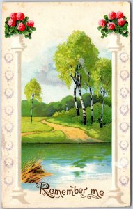 Remember Me, 1912 Greetings, River, Greenfield, Trees, Nature, Vintage Postcard