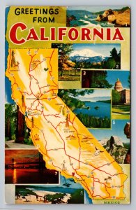 Greetings From California State Map Vintage Postcard Posted 1962 Multiview