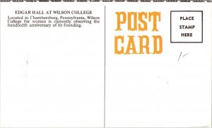 Edgar Hall Wilson College Chambersburg PA Pennsylvania Postcard VTG UNP Vintage  