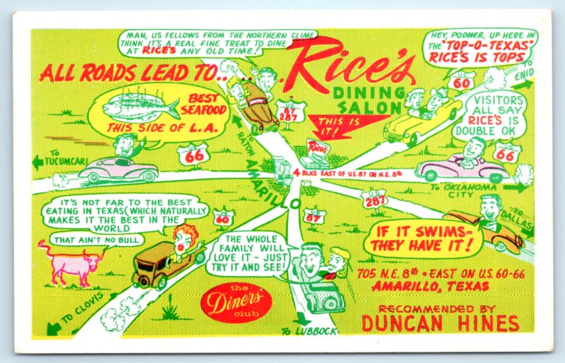 Route 66 Diner Rices Restaurant Amarillio TX Texas Postcard