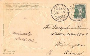 L226 Easter Greetings 1911 Girl chicks flowers embossed postcard