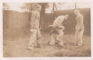 Men Fighting Boxing In Garden Knockout Old Signed Real Photo Norfolk Postcard