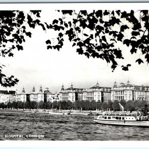 c1960s London, England RPPC St. Thomas' Hospital River Thames Tourist Boat A336