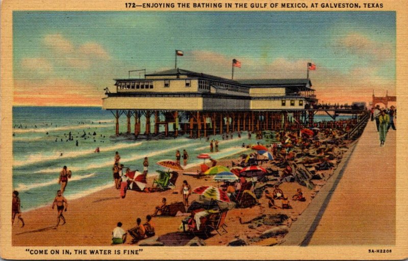 Texas Galveston Beach Crowd Enjoying The Barhing In The Gulf Of Mexico Curteich