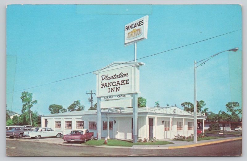 Postcard Ft. Myers Florida FL Plantation Pancake Inn Cars 1960s Chrome View