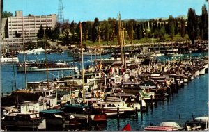 Seattle Yacht Harbor Pleasure Craft Lake Washington Postcard VTG UNP Curteich