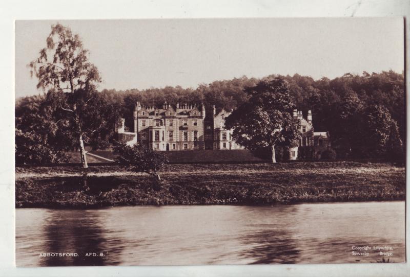 P1062 vintage RPPC Abbotsford mansion, view on lake sotland england