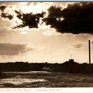 c1910s Chippewa Falls, WI Moon Light RPPC Rapids Real Photo Postcard Durand A99