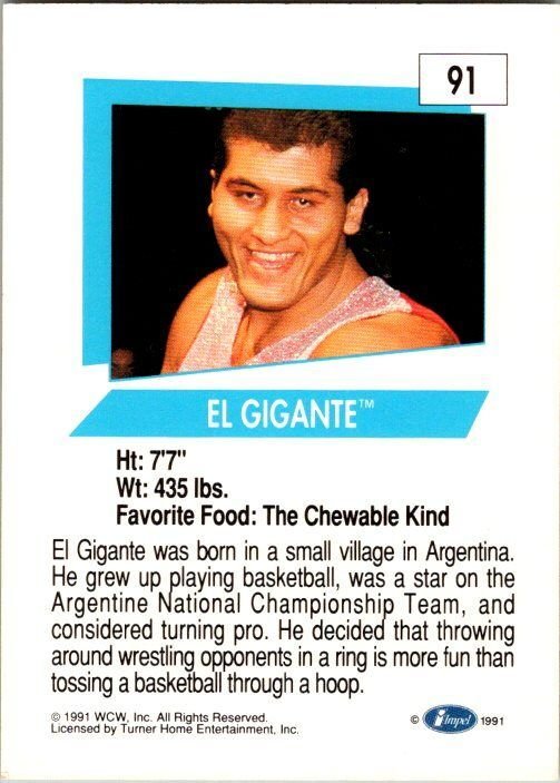 1991 WCW Wrestling Card El Gigante sk21154