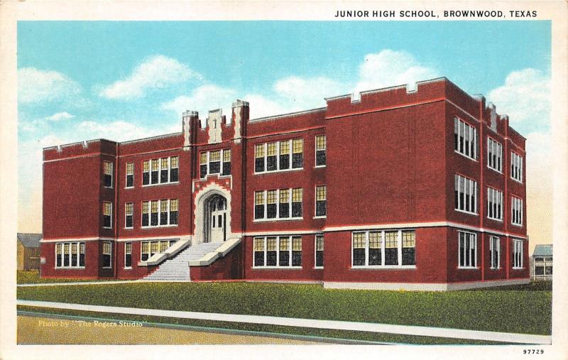 Brownwood Texas~Junior High School Building~1920s Rogers Studio Postcard