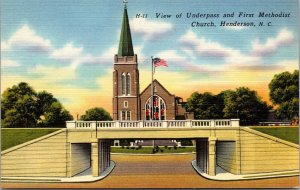 Vtg Henderson North Carolina NV View of Underpass First Methodist 1940s Postcard