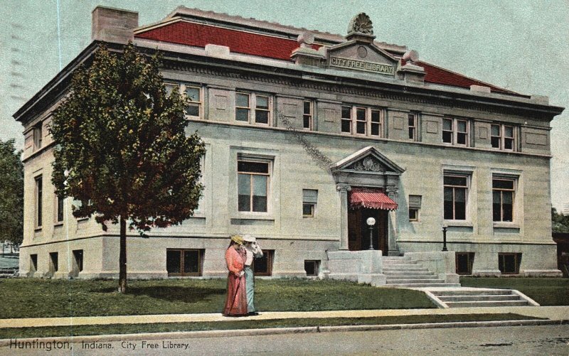 Vintage Postcard 1907 City Free Library Building Landmark Huntington Indiana IN