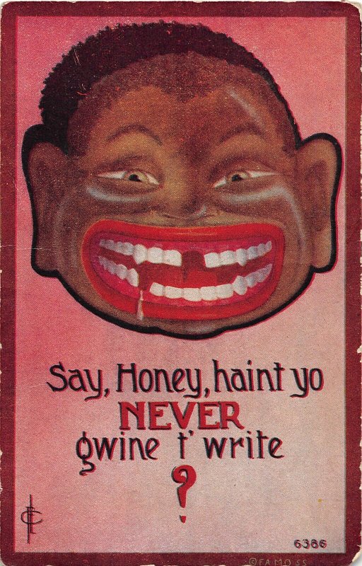 G4/ Black Americana Postcard Comic c1910 Gwine t' Write Smile Teeth 12