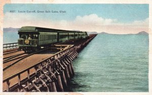 Vintage Postcard Lucin Cut-Off Train Railway Pacific Line Great Salt Lake Utah