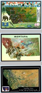 3 Postcards MONTANA, MT ~ Illustrated MAP Cartograph ~ SATELLITE VIEWS 4x6