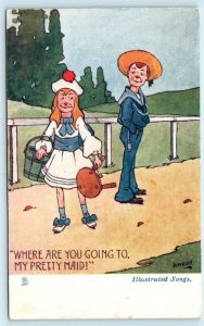 Tuck ILLUSTRATED SONGS Children Where are You Going to my Pretty Maid Postcard