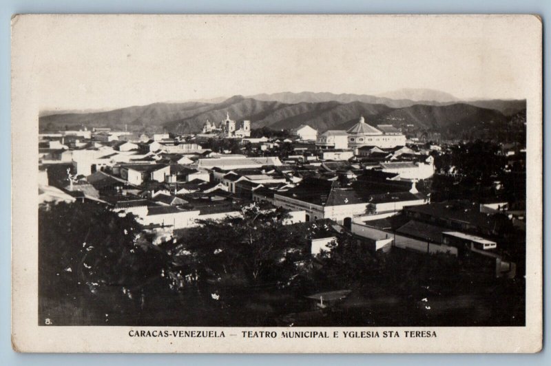 Caracas Venezuela Municipal Theater and Holy Church Teresa c1920's RPPC Photo