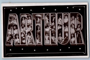 1907 Arthur Large Letters Pretty Women Stars RPPC Photo Antique Posted Postcard