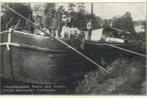 World War 1914-1918 French barge as a home for German soldiers postcard 