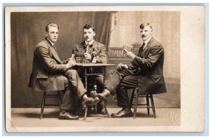 Milwaukee Wisconsin WI Postcard RPPC Photo Mens Gambling Drinking Studio Pinz