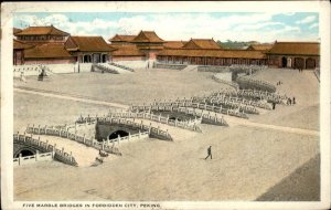 Peking China Forbidden City 5 Marble Bridges c1910Vintage Postcard